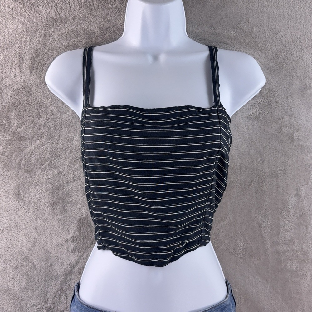 FAITHFULL‎ THE BRAND Crop Top Womens Size Small Black Striped Tie Back Resort